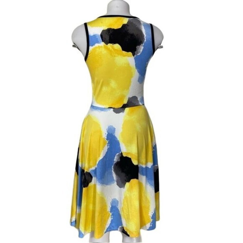 LulaRoe Nicki Dress With Pockets Blue Yellow White Black Maxi Stretchy Dress - Picture 11 of 11